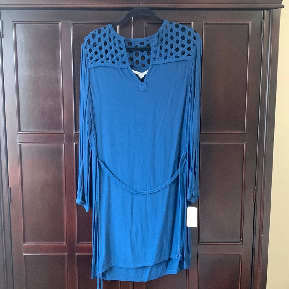 Diane Von Furstenberg Bernadette Basket Net Dress Size 8 - Heron Blue